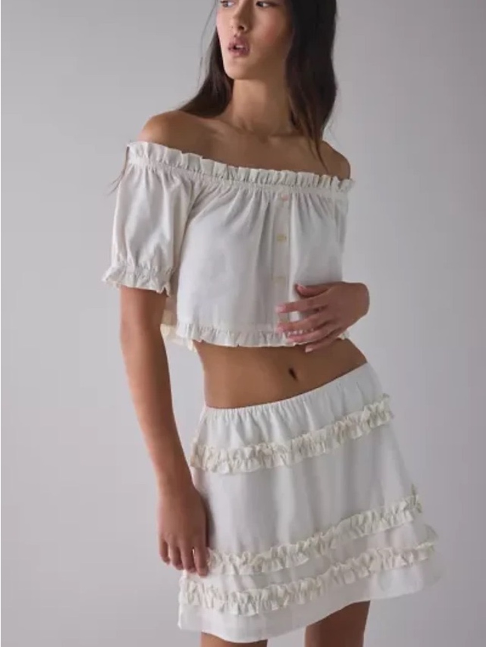 Urban Outfitters Wild Meadow Ruffle Crop Top + Mini Skirt Set, size Medium